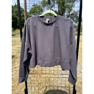 90 Degree By Reflex Cropped Ribbed Crewneck Dark Grey Size Large‎ Women's